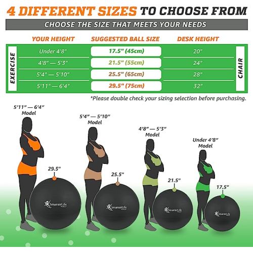 SmarterLife Exercise Ball Yoga Ball for Fitness, Balance, Stability, or Pregnancy, Gym Ball for Core Workout, Physical Therapy, Yoga Ball Chair for Office, Anti-Slip Anti-Burst