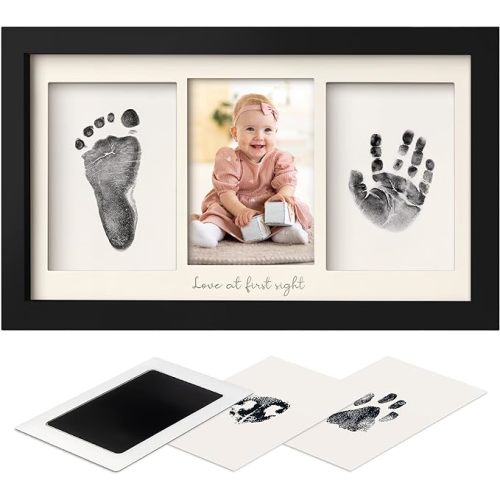 Inkless Hand and Footprint Kit, Boy, Girl, Newborn Keepsake - No Mess Ink Pad for Baby Handprint, Clean Touch Paw Print Kit for Dog Picture Frame, Personalized Baby Shower Gifts (Onyx Black)
