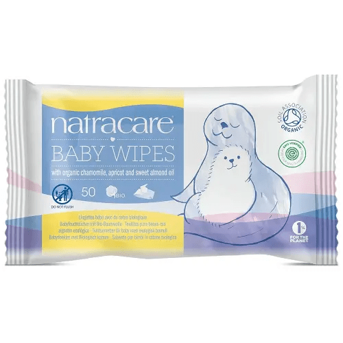Natracare Organic Cotton Baby Wipes With Essential Oils of Chamomile, Apricot and Sweet Almond Oil (1 Pack, 50 Wipes Total)