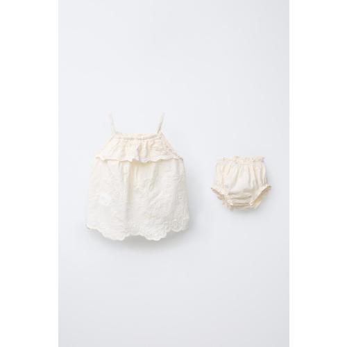 EMBROIDERED FLORAL BLOUSE AND BRIEFS - Ecru | ZARA United States