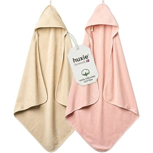 Hooded Baby Towels – 100% Organic Cotton Baby Bath Towels – Baby Girl Newborn Essentials - Super-Soft and Absorbent.. (2-Pack Fog and Blush)