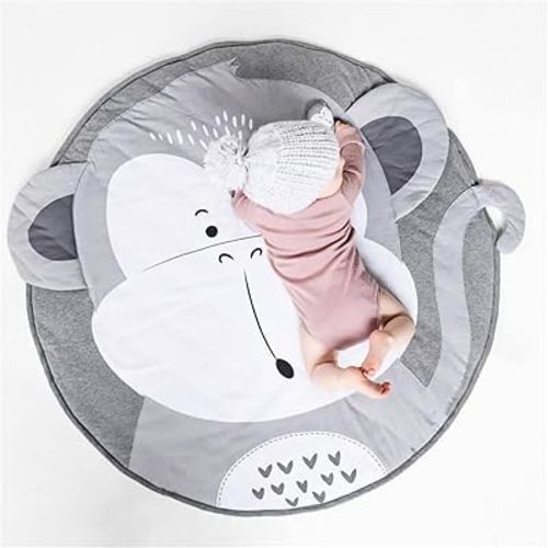 Soft Monkey Round Blanket for Baby Newborn Photography Grey Monkey Tummy Time Mat Baby Crawling Mat Crawl Cushion Baby Nursery Rug for Kids Children Toddlers Bedroom