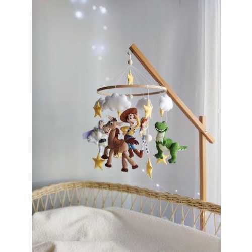 Toy Story Baby Mobile With Woody, Buzz, Rex & Bullseye | Handmade Felt Nursery Mobile |custom Baby Gift |adventure Mobile Cowboy Space Theme - Etsy