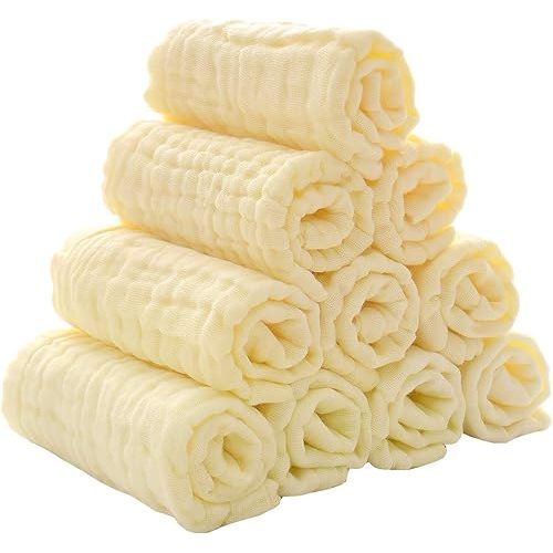 MUKIN Baby Washcloths - Natural Cotton Baby Wipes - Soft Newborn Baby Face Towel for Sensitive Skin- Baby Registry as Shower, 10 Pack 12x12 inches