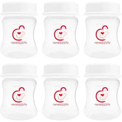 Nenesupply 4.7oz 6pc Wide Neck Breast Pump Bottles Use on Pumping with Spectra S1 S2 Synergy Gold Pumps Breastmilk Storage and Collection Replace Spectra Bottles for Pumping Wide Mouth
