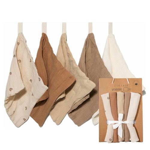 Zoe Sage Baby Muslin Wash Cloths - (5 Pack) 25cms x 25cms 100% Organic Cotton Baby Bath Muslin Cloth Towel, Baby Essentials for Newborn Babies, Kids, Girls and Boys (Dusty Dunes) : Amazon.com.au: Baby