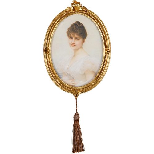 Vintage 5x7 Oval Resin Frame,Desktop & Wall Mounted Photo Frame with Pendant (Gold 5x7)