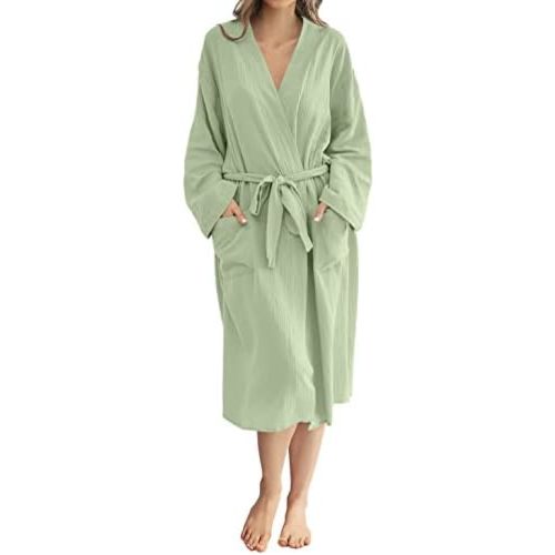 Betusline Womens Cotton Gauze Robe, Soft Lightweight Kimono Maternity Bathrobe Loungewear