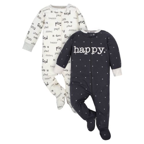 Wonder Nation Baby Neutral Zip Up Sleep ‘N Play Footed Pajamas, 2-Pack, Sizes Newborn - 6/9 Months