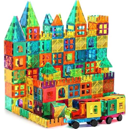 FNJO Magnetic Tiles, 100PCS Building Blocks, STEM Magnets Building Toy Set,Compatible with Magna Tiles, Fits Picasso Tiles, School Supplies Teacher Supplies, Classroom Must Haves