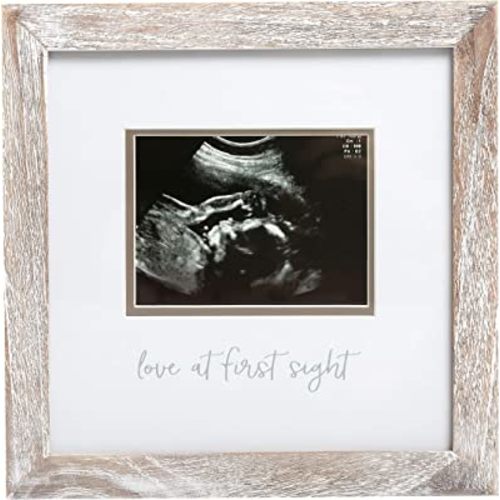 Pearhead Love at First Sight Rustic Sonogram Photo Frame, Baby Ultrasound Keepsake Picture Frame, Gender-Neutral Nursery Décor, 4" x 3" Photo Insert, Distressed Wood