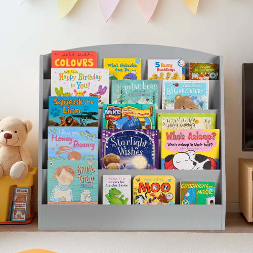 Masiis Kids Bookshelf 5-Tier Kids Bookcase for Rooms Gray Book Display Shelve Toddler Book Shelves for Classroom, Kids Bedroom, Nursery