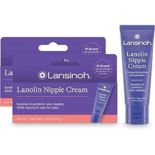 Lansinoh Lanolin Nipple Cream Safe for Breastfeeding Baby, 100% Natural Nipple Butter for Mom, Breastfeeding Essentials, 1.41 Ounces (2 Pack)