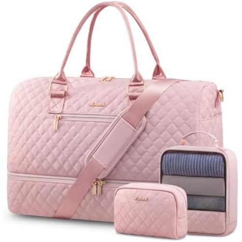 LOVEVOOK Travel Duffle Bag for Women, Weekender Overnight Bag with Shoe Compartment, Carry on Bag with Toiletry Bag, Gym Duffel Bag with Wet Pocket, Hospital Bags for Labor and Delivery 3 Pcs Set