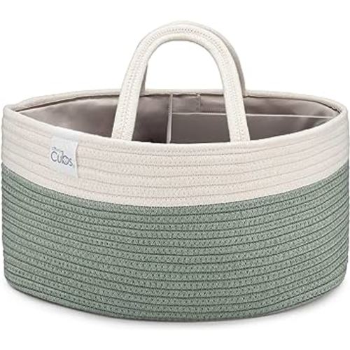 Comfy Cubs Diaper Caddy Organizer- Large Portable Baby Diaper Caddy Nursery Storage Bin and Car Travel Basket - Tote Bag with Dividers for Diapers & Wipes, Sage