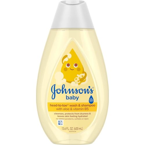 Johnson's Baby Head-To-Toe Baby Wash & Shampoo + Aloe & Vitamin B5, 2-in-1 Bath Wash Gently Cleanses Newborn's Delicate Skin & Hair, Hypoallergenic, No Added Parabens, Dyes & Sulfates, 13.6 fl. Oz