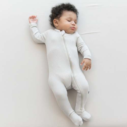 Ribbed Zipper Footie in Oat | Footie Pajamas | Kyte Baby