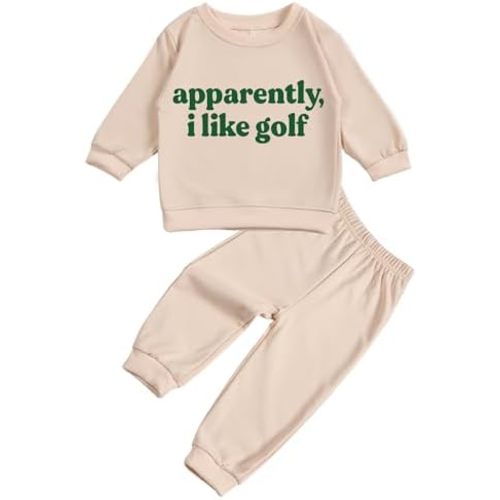 Toddler Baby Letter I Like Golf Long Sleeve Sweatshirt Top Jogger Pants Set Cute Fall Winter Clothes Set