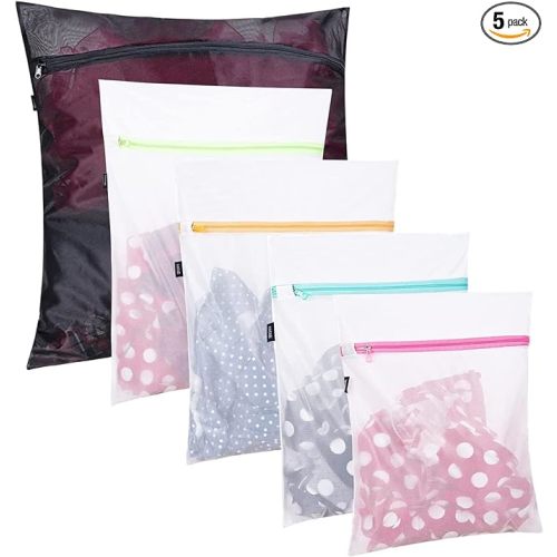 BAGAIL Laundry Bag Mesh Wash Bag for Intimates Lingerie and Delicates, 5Pcs (1XL,2L,2M) - A White - 2M,1XL,2L