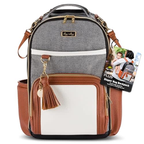 Itzy Ritzy Diaper Bag Backpack – Large Capacity Boss Plus Baby Backpack Diaper Bag Featuring 19 Pockets, Changing Pad, Stroller Clips, and Comfortable Backpack Straps, Coffee & Cream Boss Plus