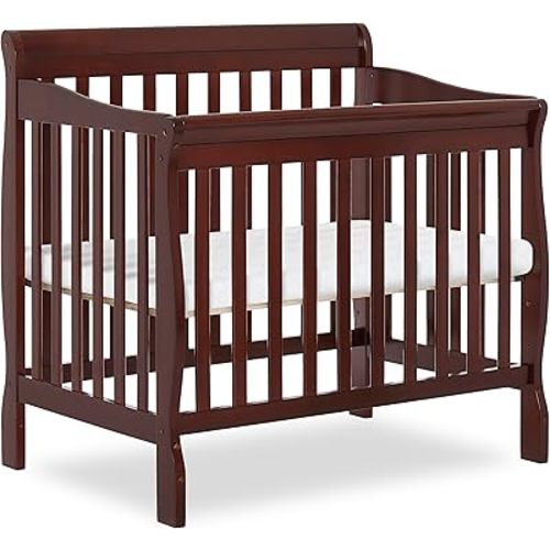 Dream On Me Aden 4-in-1 Convertible Mini Baby Crib, GREENGUARD Gold & BSA Certified, Sustainable Pinewood, Non-Toxic Finish, 3 Mattress Heights, Converts to Mini Day & Twin-Size Bed - Espresso