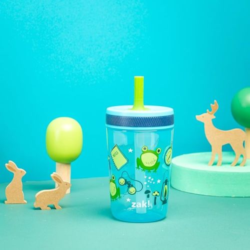Zak Designs Kelso 15 oz Tumbler 2pc Set, (Campout) Non-BPA Leak-Proof Screw-On Lid with Straw Made of Durable Plastic and Silicone, Perfect Baby Cup Bundle for Kids