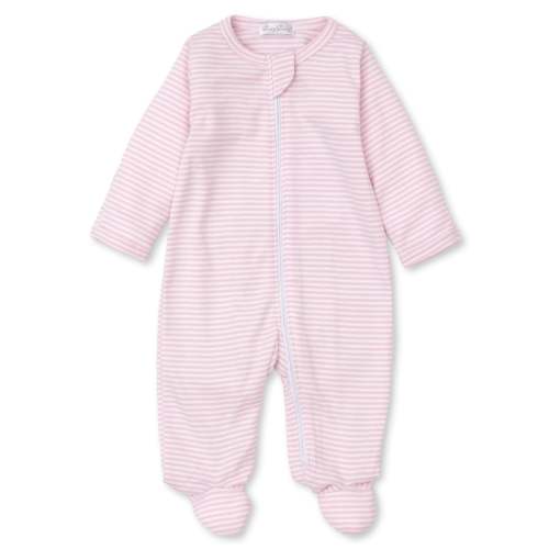 Classic Rib Pink Stripe Zip Footie, Pink, 0-3 Months