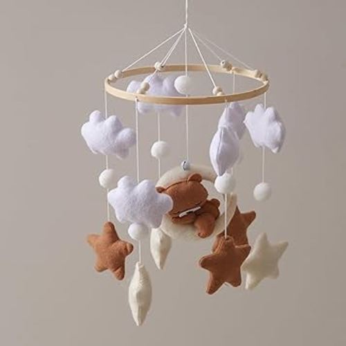 EERKEOD Baby Crib Mobile Bear Nursery Mobile for Boys Girls Teddy Velvet Mobile Nursery Decor for Infant Bedroom Hanging Baby Mobile for Bassinet Newborn Baby Gift(Brown Bear) (Brown)