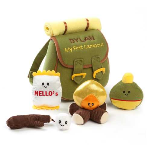 My First Campout Stuff Animals and Backpack Pillow, Campout Themed Pillow/Stuffed Animals for Him, GUND Plus Toys