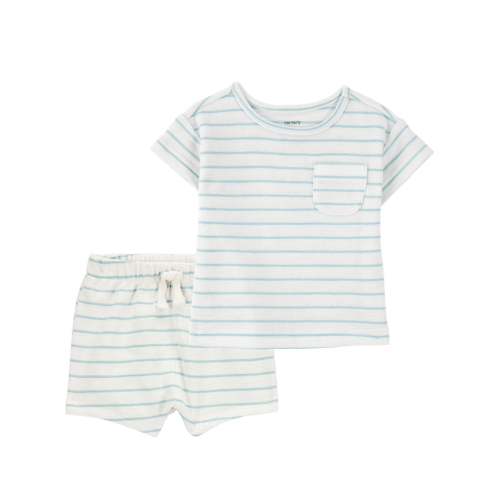 Baby 2-Piece Striped Pocket Tee & Pull-On Slub Jersey Shorts Set - Ivory/Mint | Carter's