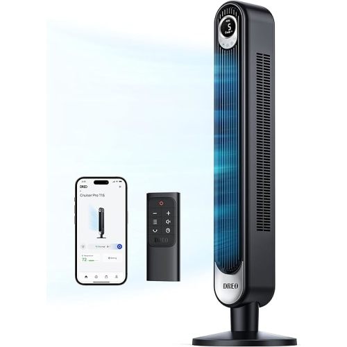 Dreo Smart Tower Fan WiFi Voice Control, Works with Alexa/Google, Cruiser Pro T1S Floor Standing Bladeless Oscillating Fan with Remote, 6 Speeds, 4 Modes, 12H Timer, for Indoor Bedroom Home Office