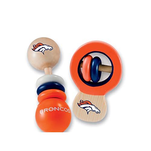 BabyFanatic Wood Rattle 2 Pack - NFL Denver Broncos - Officially Licensed Baby Toy Set