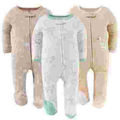 The Peanutshell Serene Safari Baby Bodysuit Sleeper Set for 3-6 Months, 3-Pack