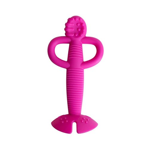 Busy Baby As Seen On Shark Tank 2-in-1 Teether and Training Spoon with Silicone Grips for Babies and Toddlers to Master Self Feeding, Dishwasher Safe BPA Free Made from Food Grade Silicone - Pink