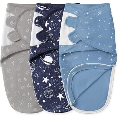 Unnivoll Baby Swaddles for Newborns with Zipper, 100% Cotton Newborn Swaddle Sack, 3 Pack Baby Swaddles 0-3 Months Swaddle Sleep Sack for Newborn Baby Boy Girl Blue Planet