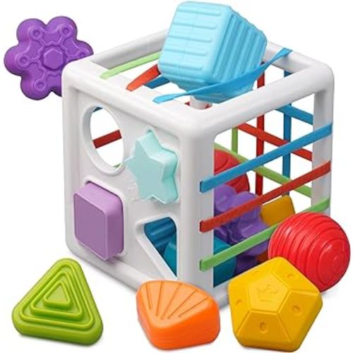 LiKee Montessori Toys for 1+ Years Old, Shape Sorter Baby Toys for Girls Boys Birthday, Colorful 1 2 3 Year Infant Toddler Toy, 10pcs Sensory Pieces Learning & Fine Motor Skills 18+ Months