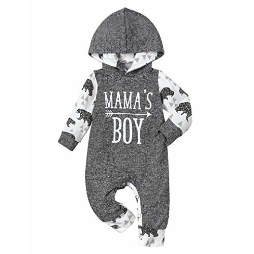 Fommy Baby Boy Clothes, Cute Letter Pattern Print Long Sleeve Hoodie Romper Bodysuits for Baby Outfits