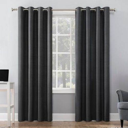 Sun Zero 2pc 50"x63" Duran 100% Blackout Thermal Insulated Grommet Curtain Panels Charcoal Gray
