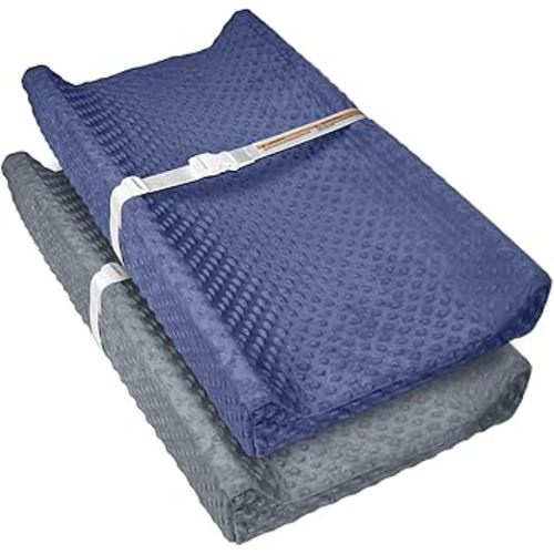 2 Pack Baby Changing Pad Covers, Super Soft Plush Dot Diaper Changing Table Covers Fit 32x16 Inch Changing Table Pad for Baby Boys & Girls