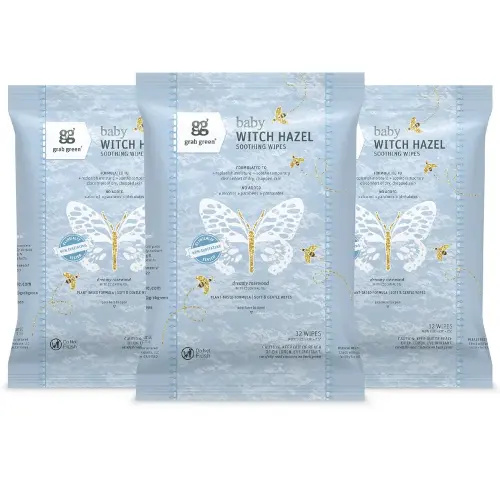 Grab Green Baby Witch Hazel Soothing Wipes, 96 Wipes, Dreamy Rosewood Scent, Plant and Mineral Based, Biodegradable, Soothe Common Skin Irritations Such as Diaper Rash, No Alcohol, Packaging May Vary
