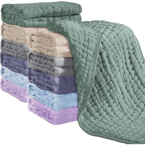 Looxii Muslin Burp Cloths 100% Cotton Muslin Cloths 12 Pack Large 20''x10'' Extra Soft and Absorbent Baby Burping Cloth for Boys and Girls (Multicolor)
