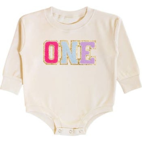 First Birthday Patch Long Sleeve Romper, 12-18M