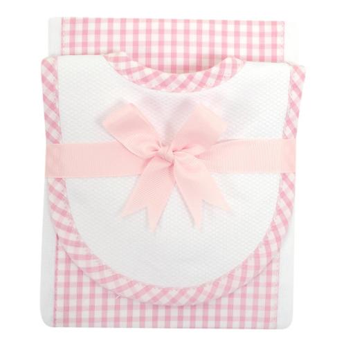 Big Check Drooler Bib & Burp Set