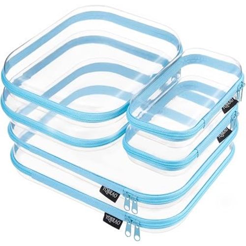 6 Pack Sky Blue Clear Hard Shell Zipper Case, 1.2mm Heavy Duty Multi-Size Organizer Pouches for Home & Travel, Crush-Proof Storage Bags for Essentials, Toys & Toiletries (2L, 2M, 2S)