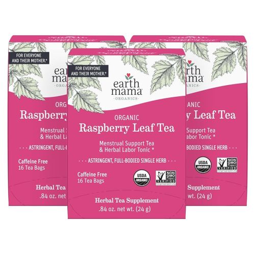 Earth Mama Organic Raspberry Leaf Tea Bags | Labor Tonic & Menstrual Support Herbal Tea, Red Raspberry Leaf Tea for Pregnancy & Postpartum Care Recovery, Caffeine Free Tea, Non GMO, (16 Teabags, 3-Pk)