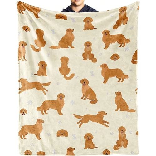 Golden Retriever Blanket Gifts, Dog Pattern Flannel Fleece Throw Blanket Soft, Lightweight, Comfortable, Warm Golden Retriever Themed Blanket for Humans Adults Kids