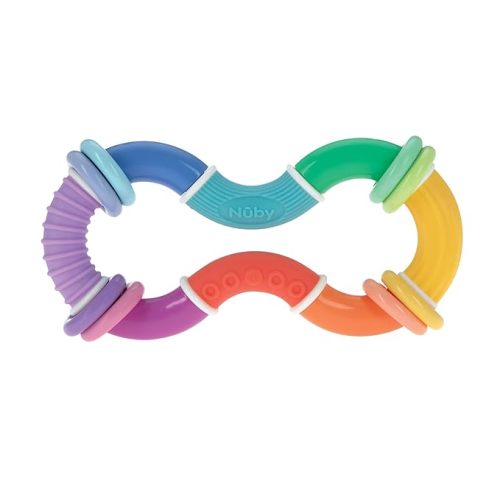 Nuby Twist-a-Ring Rattle Teether Toy for Babies - Toy for Baby Teething Relief - 6+ Months - Twist-a-Ring Teether and Fidget Toy