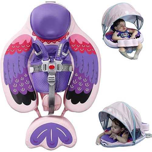 Mambobaby Floats with Canopy &Tail, Non-Inflatable Baby Float for Pool Add Tail Avoid Flip Swim Trainer Baby Floats for Toddler Boys Girls