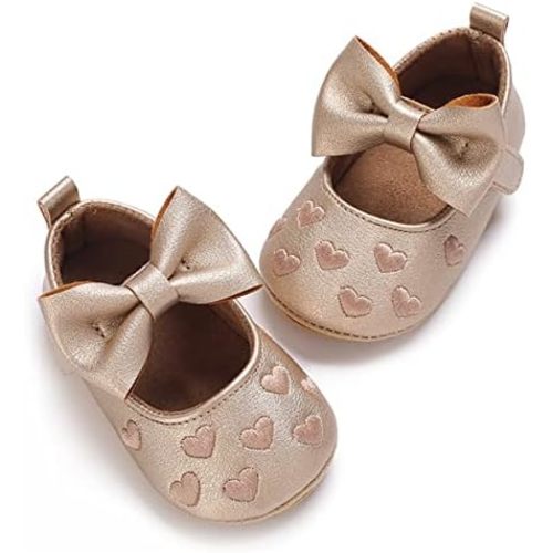 LAFEGEN Baby Girls Mary Jane Flats with Bownot Non Slip Soft Sole PU Leather Newborn Infant Toddler First Walker Cirb Dress Shoes