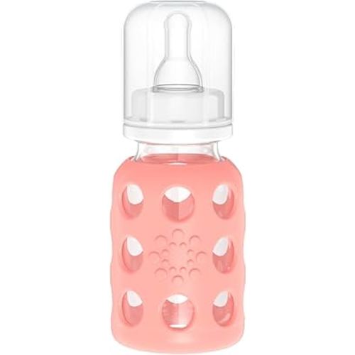 Lifefactory Glass Baby Bottle with Stage 1 Nipple and Protective Silicone Sleeve Cantaloupe, 4 Oz